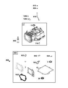 Cylinder Group Diagram and Parts List for 09P902-0009-H5 020000 - 09Z999 Briggs and Stratton Engine